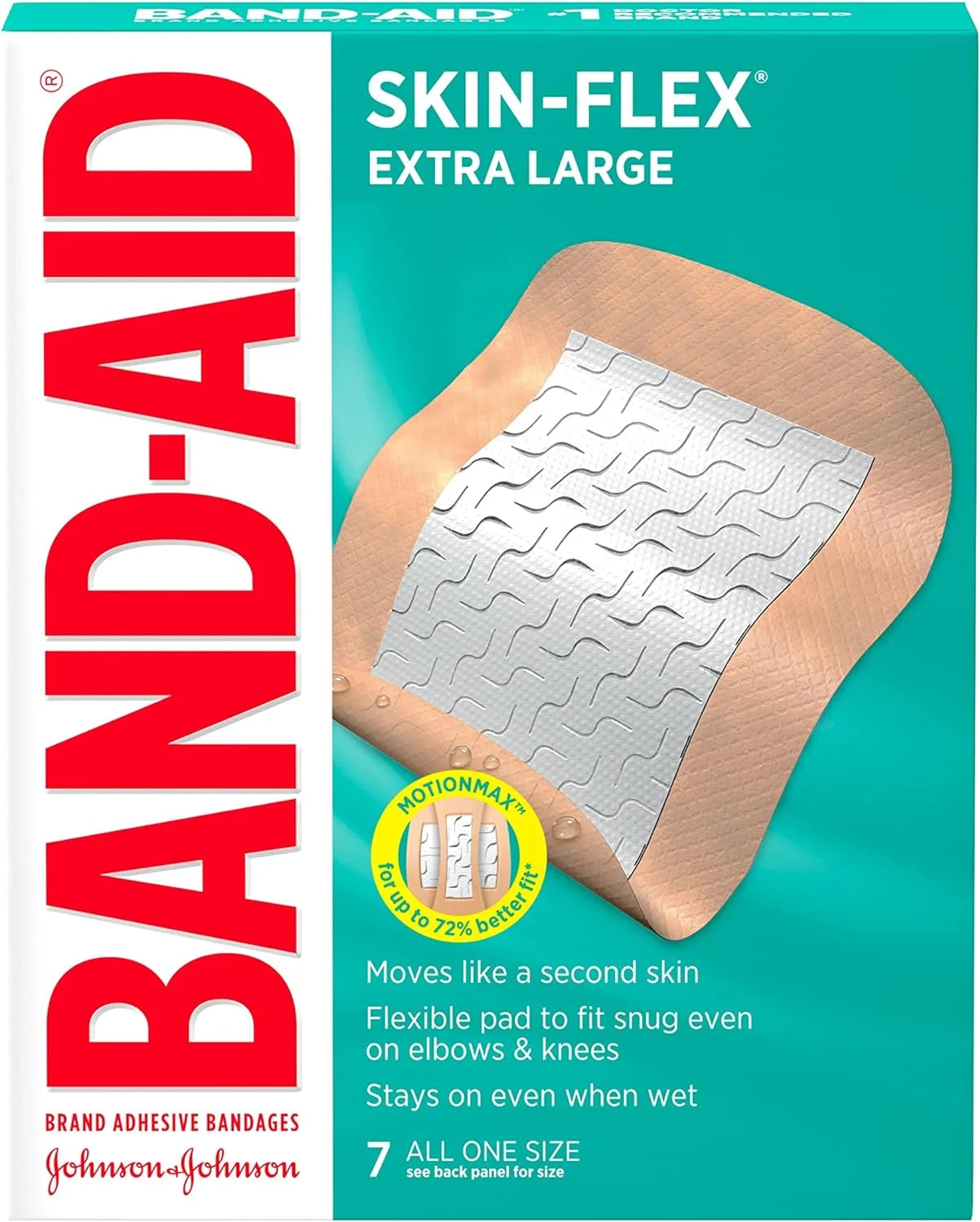 Brand Skin-Flex Adhesive Bandages for First Aid and Wound Care of Minor Cuts and Scrapes & Burns, Flexible Sterile Bandages for Fingers & Knees, Extra Large, All One Size, 7 Ct