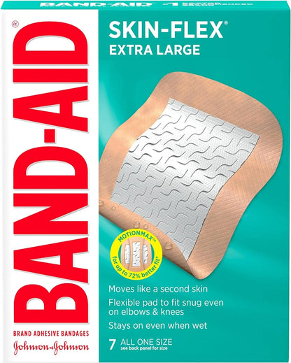 Brand Skin-Flex Adhesive Bandages for First Aid and Wound Care of Minor Cuts and Scrapes & Burns, Flexible Sterile Bandages for Fingers & Knees, Extra Large, All One Size, 7 Ct