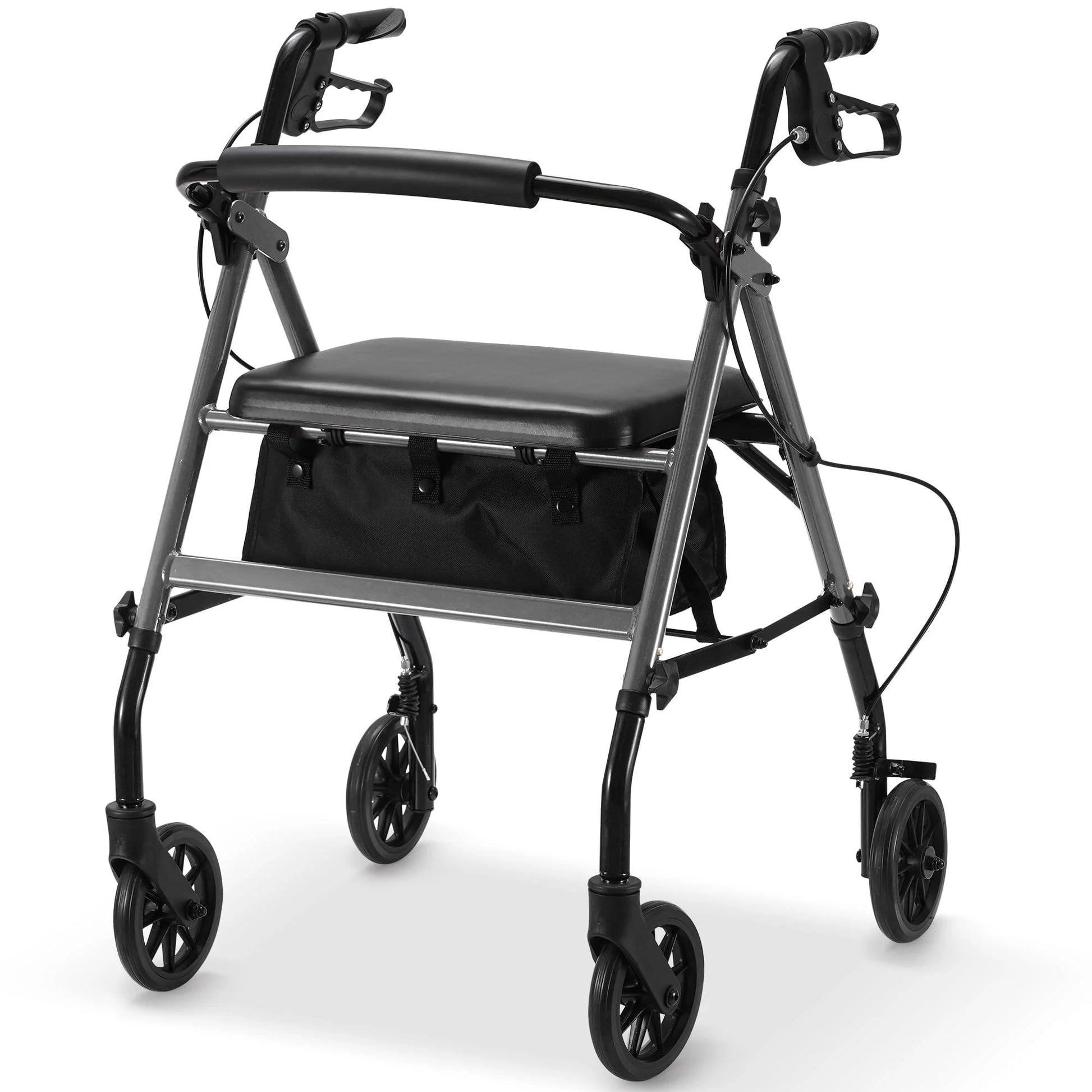 Rolling Walker for Seniors, Foldable Rollator Walker with Seat and 6” Wheels, 300 Lb Capacity, Aluminum Frame, Gray