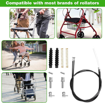 14Pcs Universal Rollator Brake Cable Kit with 45" Cable & Hardware - Replacement