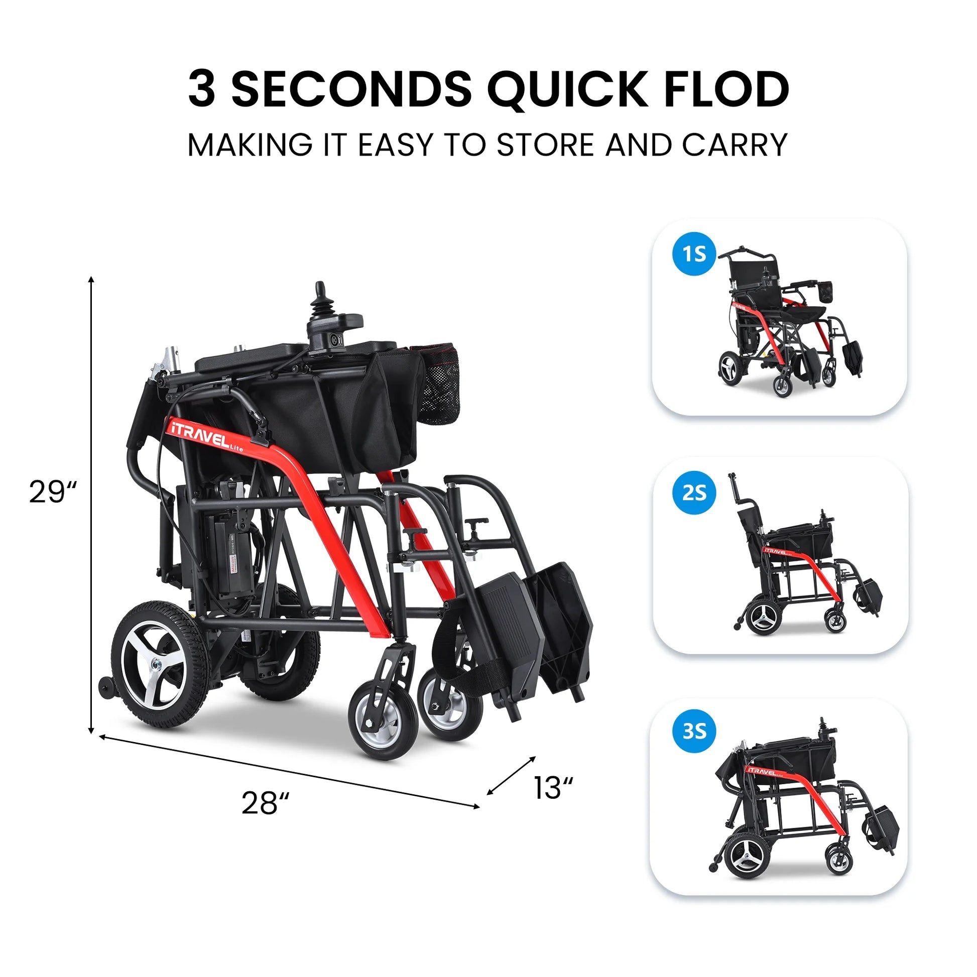 Lightweight Foldable Electric Wheelchair for Adults,  Powered Wheelchair with Remote Control, Portable Folding Wheelchair for Travel