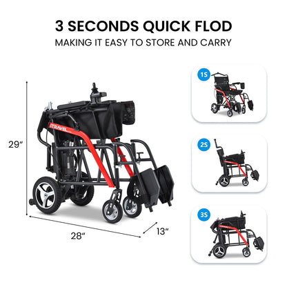 Lightweight Foldable Electric Wheelchair for Adults,  Powered Wheelchair with Remote Control, Portable Folding Wheelchair for Travel