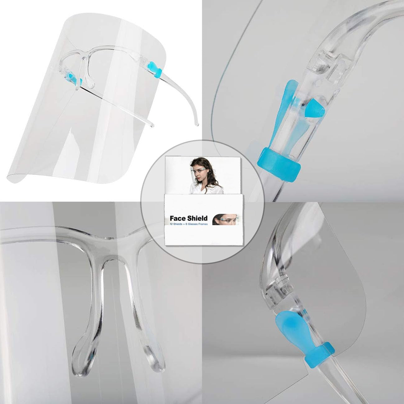 Face Shields Set with 12 Replaceable anti Fog Shields and 6 Reusable Glasses for Women and Man to Protect Eyes and Face