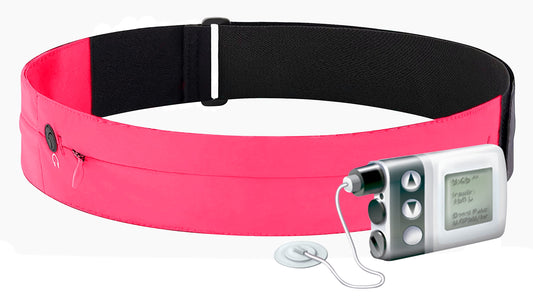 Insulin Pump Belt - 2 Stretch Pockets & Adjustable Waist Strap, Medium 25"-32", Pink