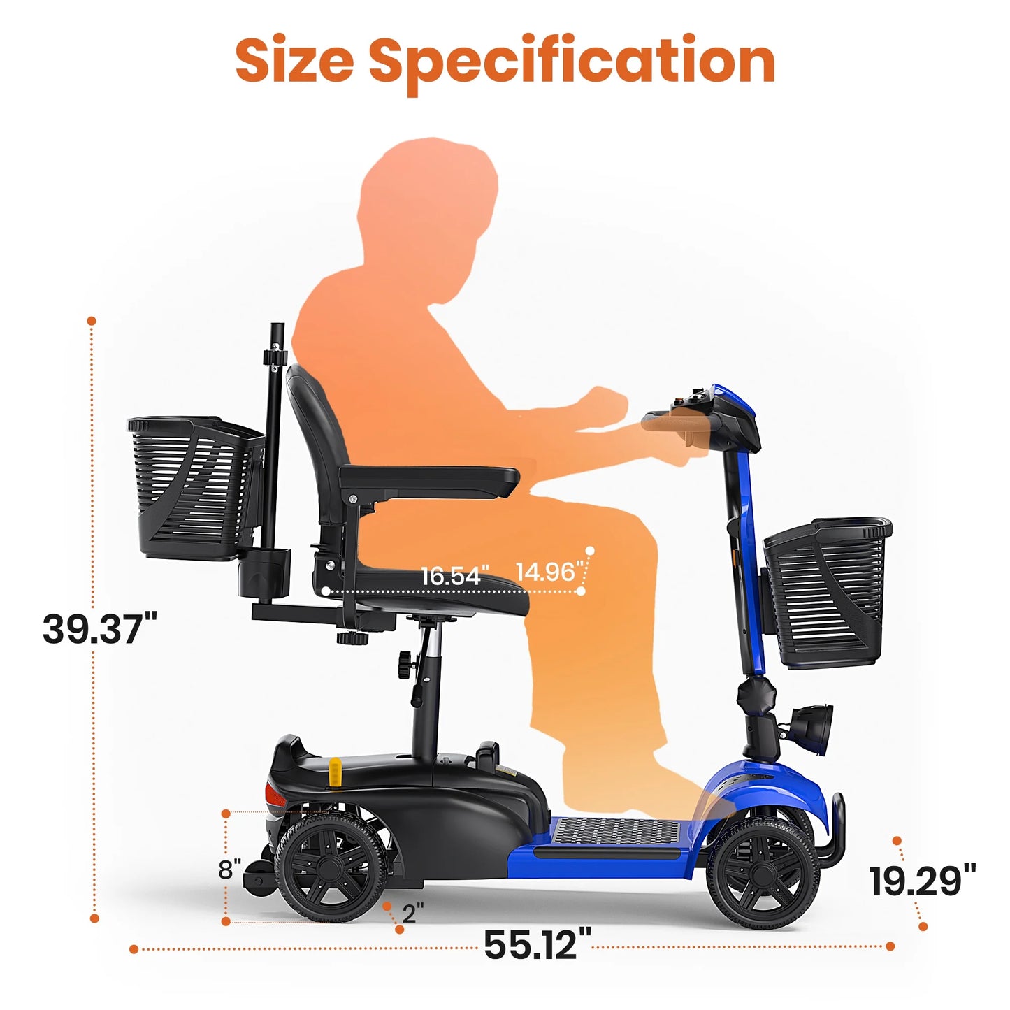 4 Wheels Mobility Scooter with Cane Holder for Seniors, Electric Folding Wheelchair Device for Travel, Blue