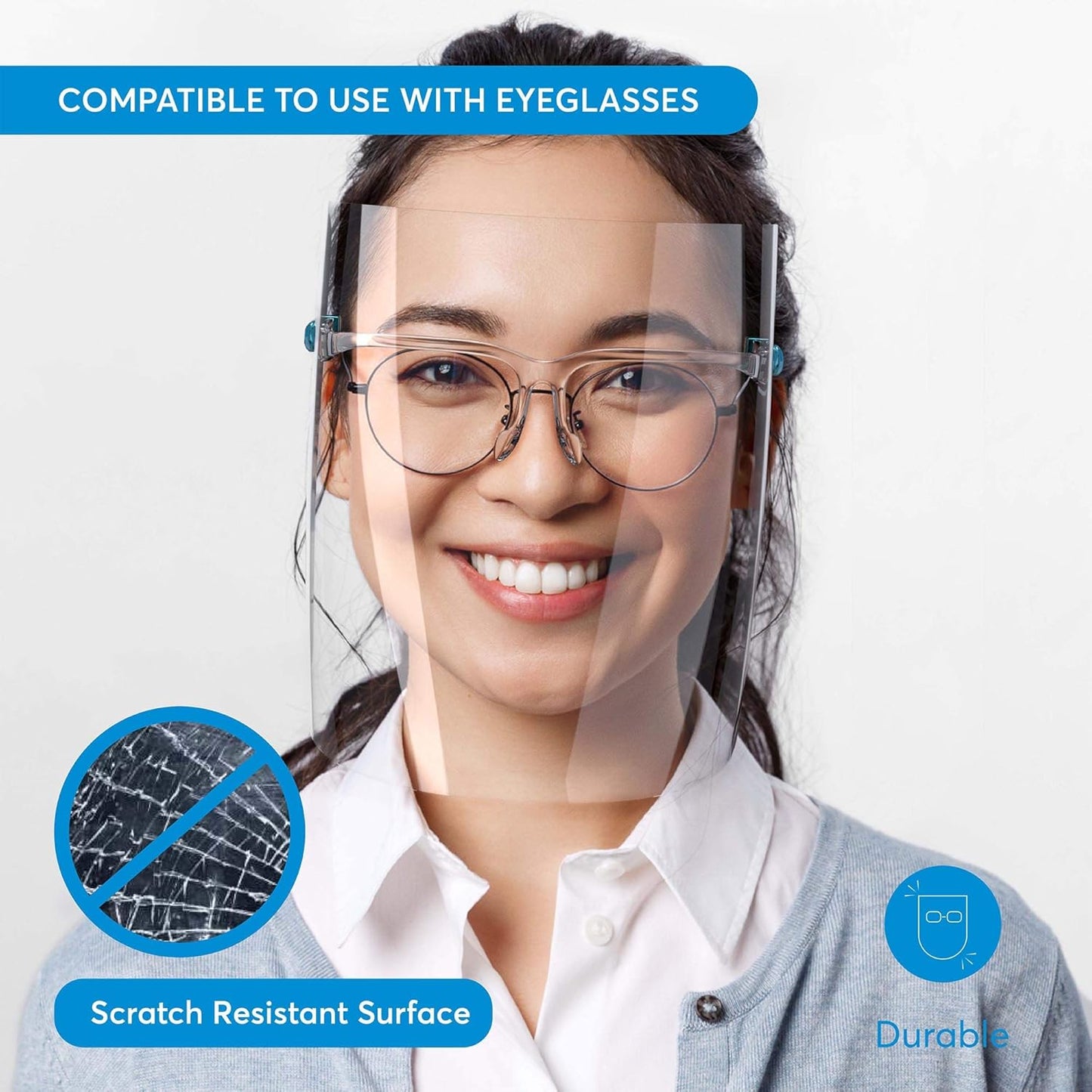 Face Shield with Glasses Frame 11PK - Safety Face Shield for Face Mask Shield - anti Fog Face Shield Mask - Plastic Face Shield with Clear Face Shield - Face Sheild - Faceshield for Women & Men