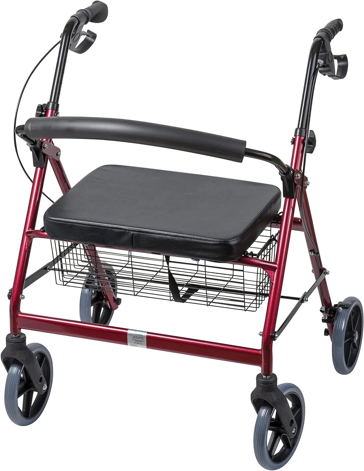 Extra-Wide Heavy Duty Steel Bariatric Mobility Rollator Walker with Seat and Basket, Burgundy, Folding