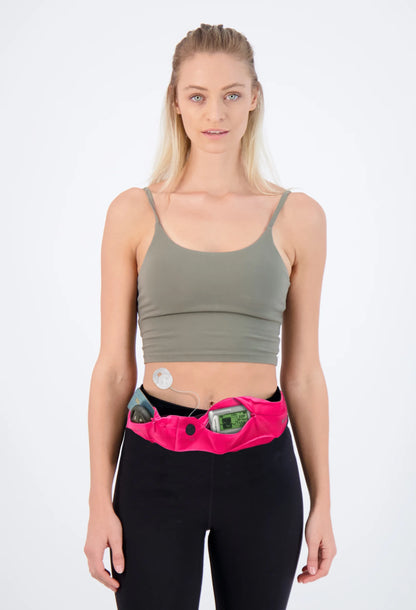 Insulin Pump Belt - 2 Stretch Pockets & Adjustable Waist Strap, Medium 25"-32", Pink