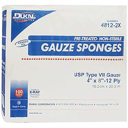 100 Pack Type VII X-Ray Detectable Cotton Gauze Sponges 8" X 4" 12-Ply Non-Sterile