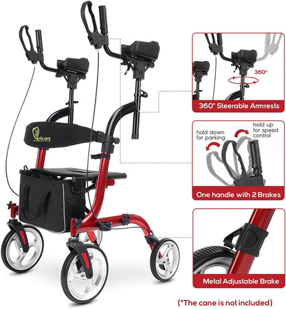 Upright Rollator Walkers for Seniors Stand up Aluminium Tall Walker Light Weight