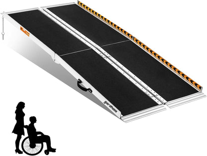 5FT Portable Aluminum Wheelchair Ramp with 800Lbs Load Capacity - Anti-Slip Folding Design for Home Entry, Doorways, Steps, and Curbs