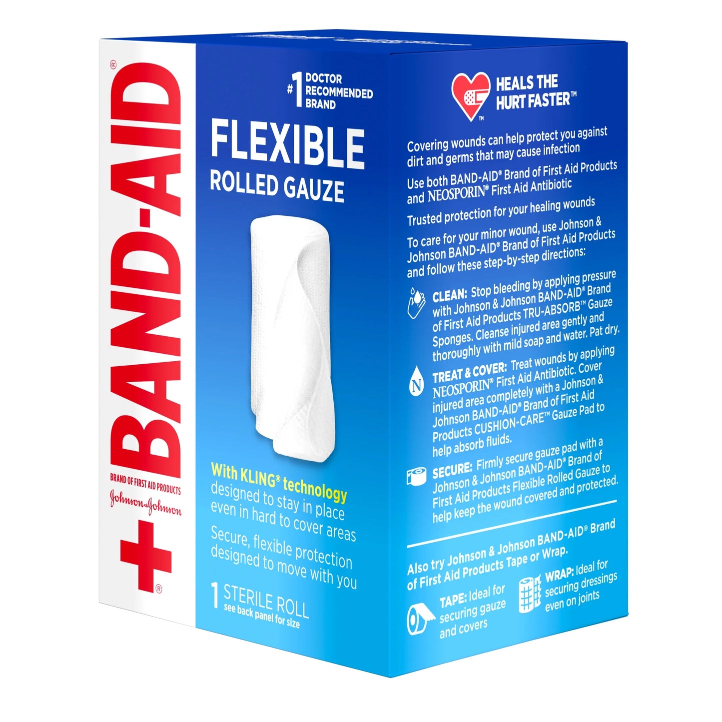 Band Aid Brand First Aid Product Flexible Rolled Gauze, 2 in X 2.5 Yd