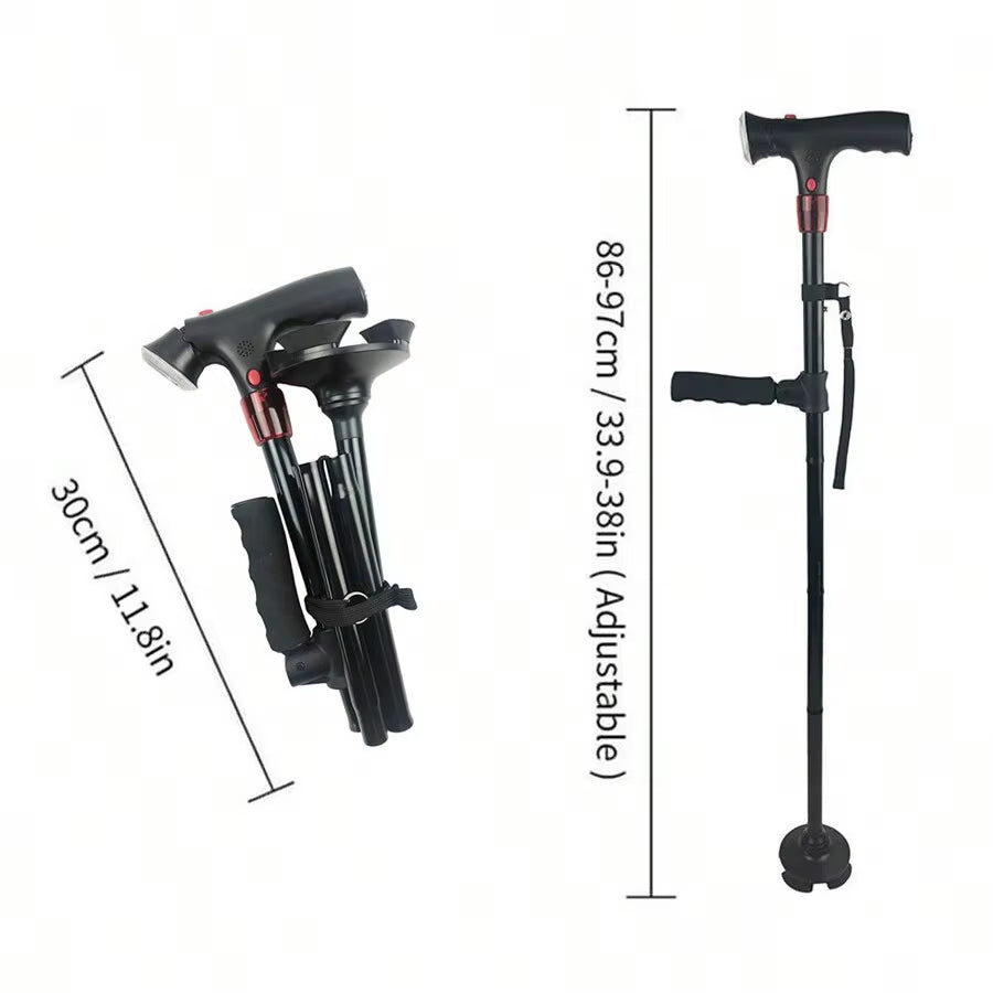 Collapsible Telescopic Folding Cane Elder Cane LED Walking Trusty Sticks Elder Crutches for Mothers the Elder Fathers with Alarm