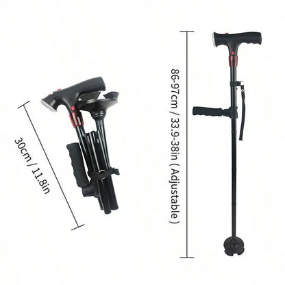 Collapsible Telescopic Folding Cane Elder Cane LED Walking Trusty Sticks Elder Crutches for Mothers the Elder Fathers with Alarm