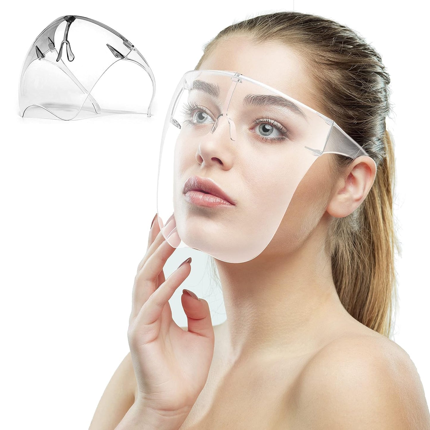 Full Face Shield with Integrated Glasses - Transparent Anti-Fog Face Mask