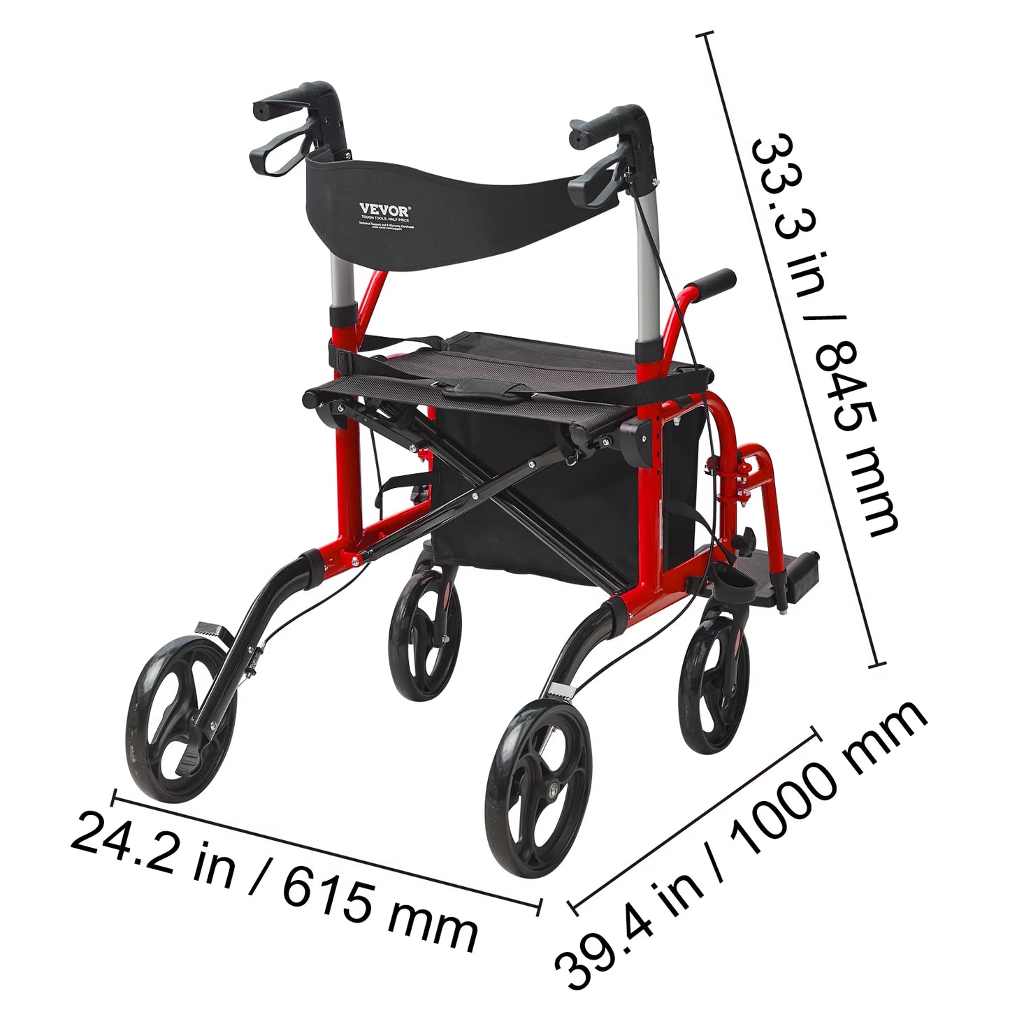 2 in 1 Rollator Walker & Transport Chair for Seniors Folding Rolling Walker Wheelchair Combo & Aluminum Mobility Walker