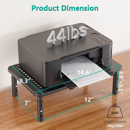 Dual Monitor Stand with Adjustable Height and Airflow Vents, Desk Organizer for Computers, Laptops, and Printers, 2-Pack, Black