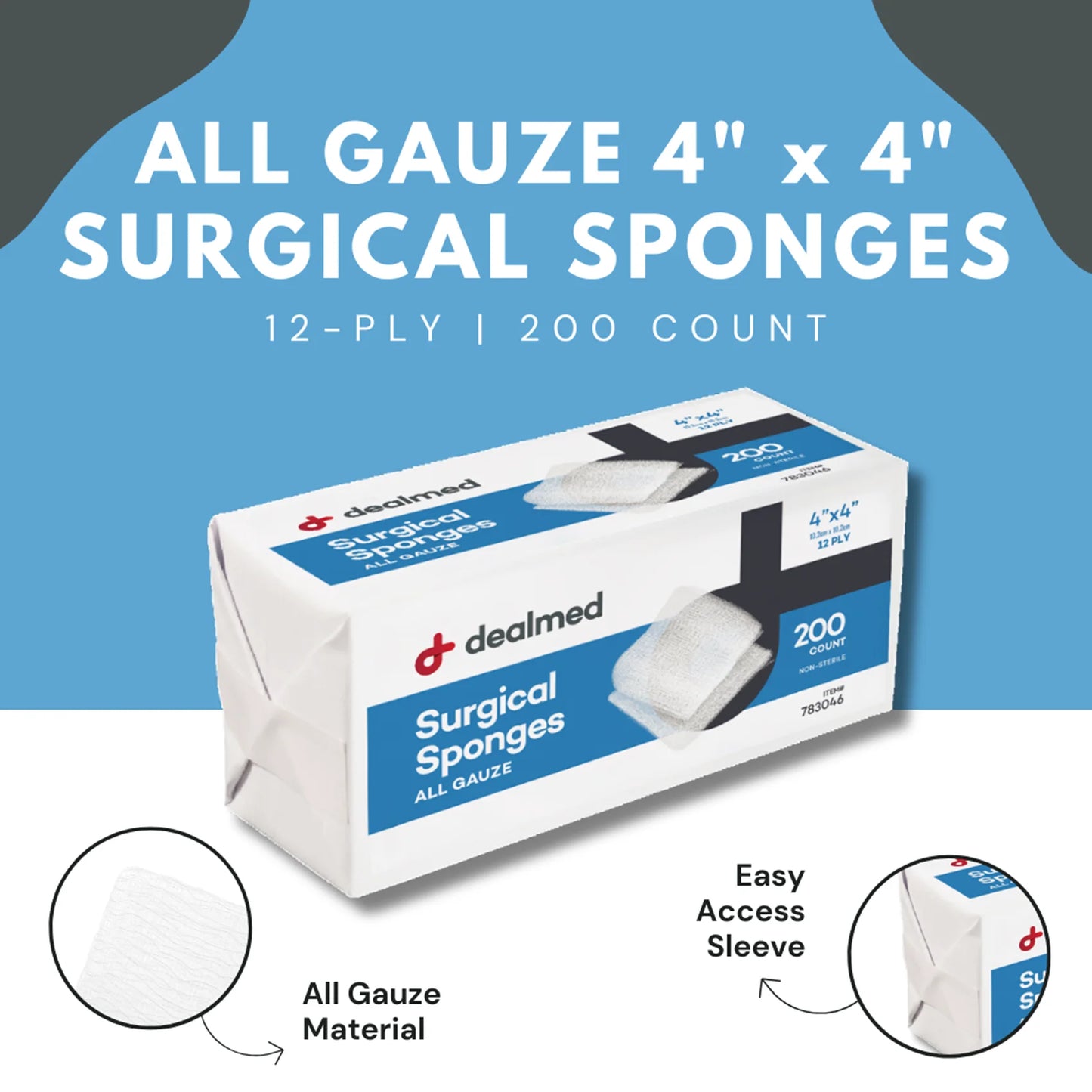 4" X 4" Gauze Sponges, 12-Ply Non-Sterile Woven Gauze Pads for Wound Care, First Aid Kits and Medical Facilities, 200 Count (1 Pack)