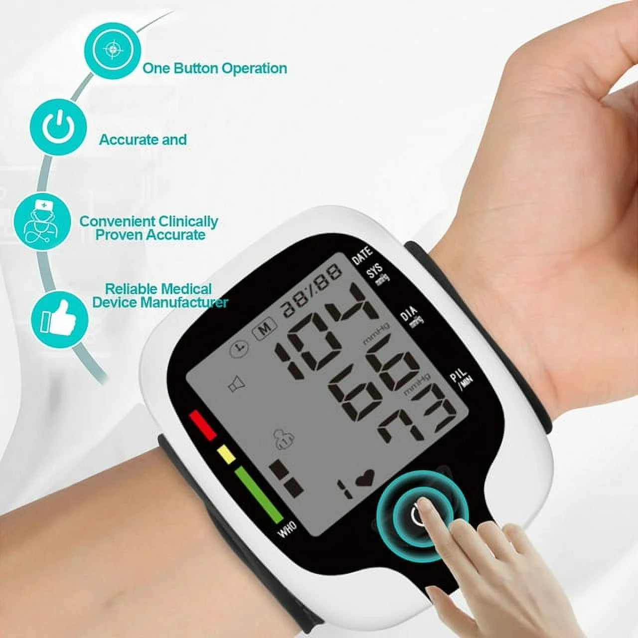 Blood Pressure Monitors - Automatic Blood Pressure Wrist BP Monitor Cuff with Heart Rate