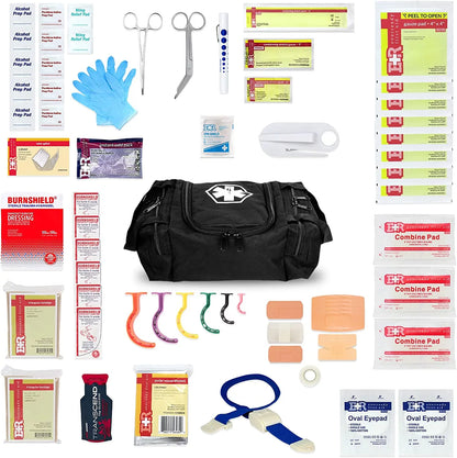 Ever Ready First Aid EMS First Responder Medical Kit, Fully Stocked Trauma First Aid Kit with Gauze Bandage (Black)