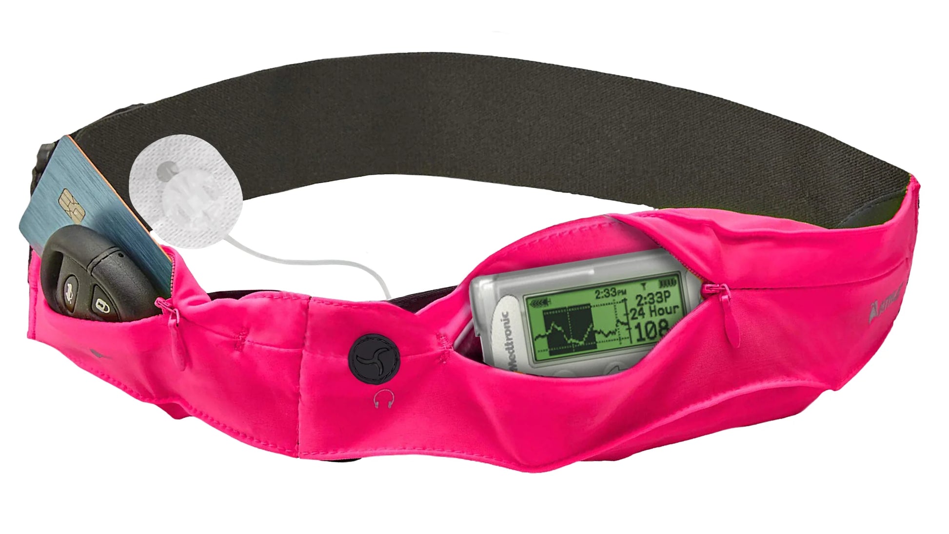 Insulin Pump Belt - 2 Stretch Pockets & Adjustable Waist Strap, Medium 25"-32", Pink