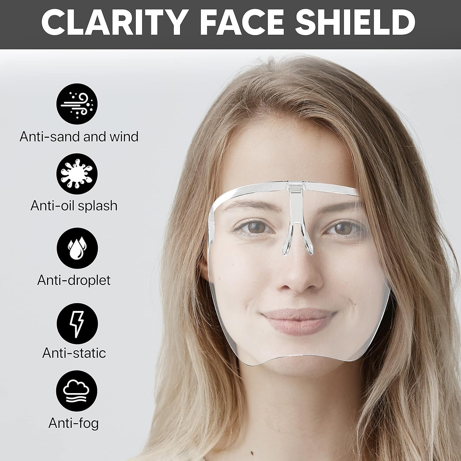 Full Face Shield with Integrated Glasses - Transparent Anti-Fog Face Mask