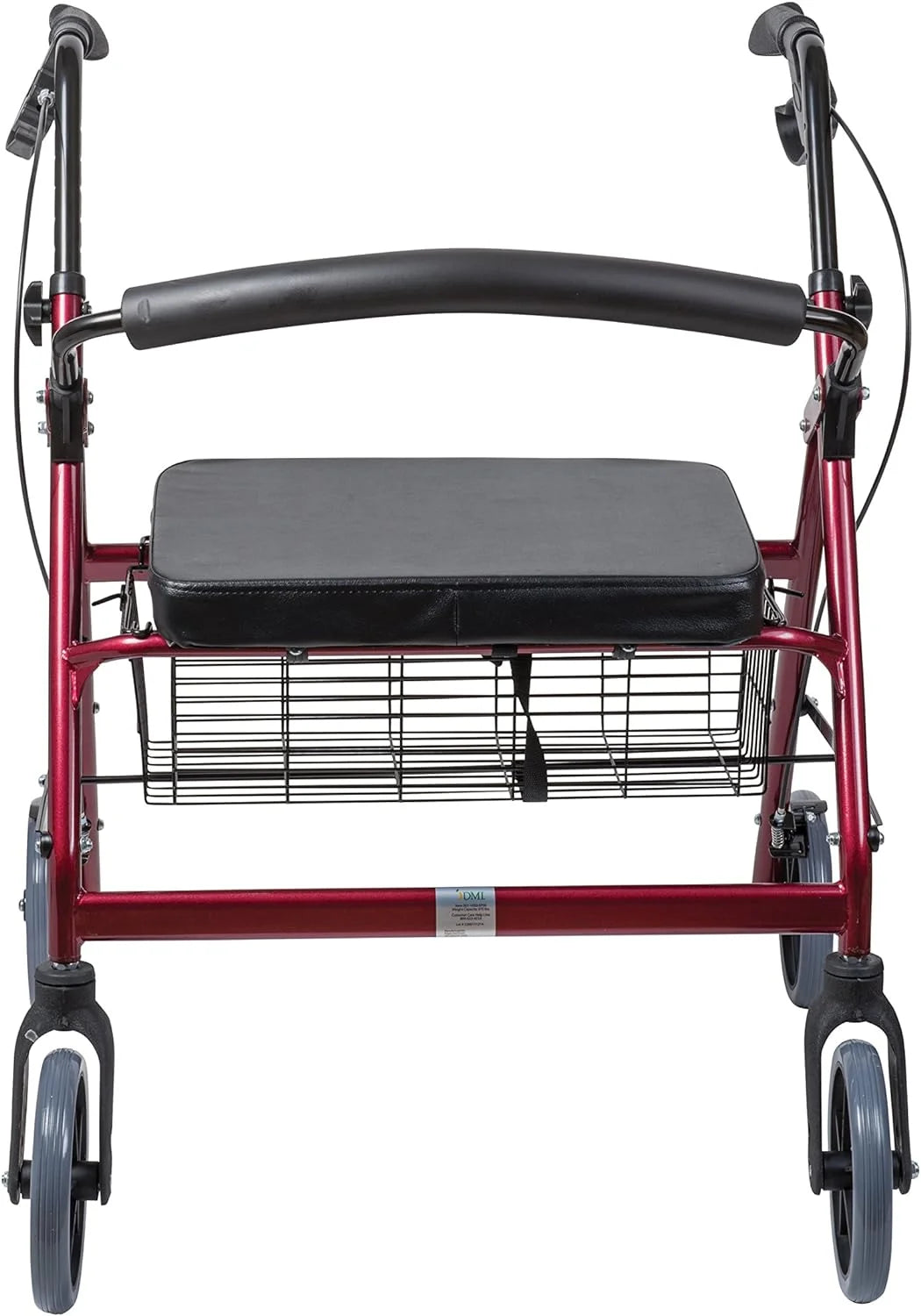 Extra-Wide Heavy Duty Steel Bariatric Mobility Rollator Walker with Seat and Basket, Burgundy, Folding