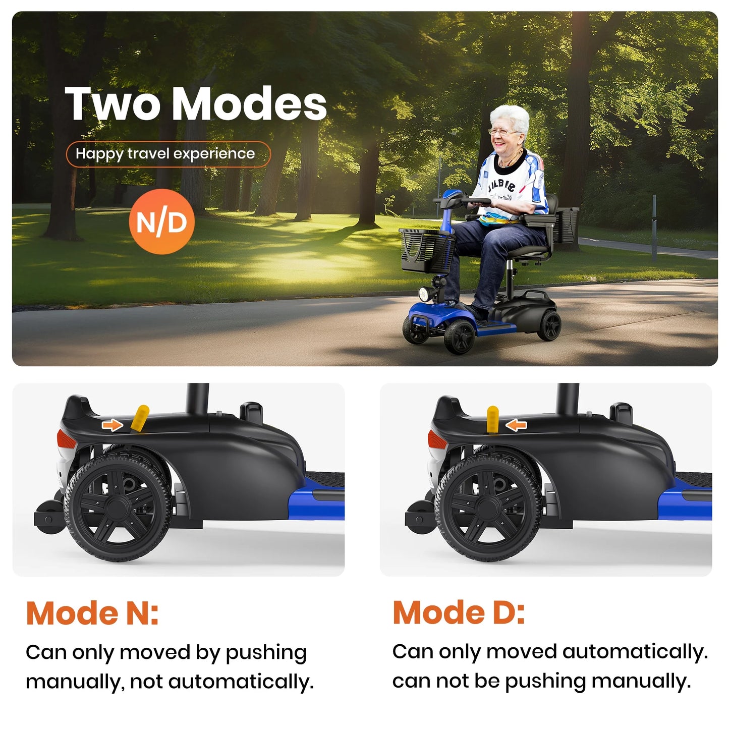 4 Wheels Mobility Scooter with Cane Holder for Seniors, Electric Folding Wheelchair Device for Travel, Blue