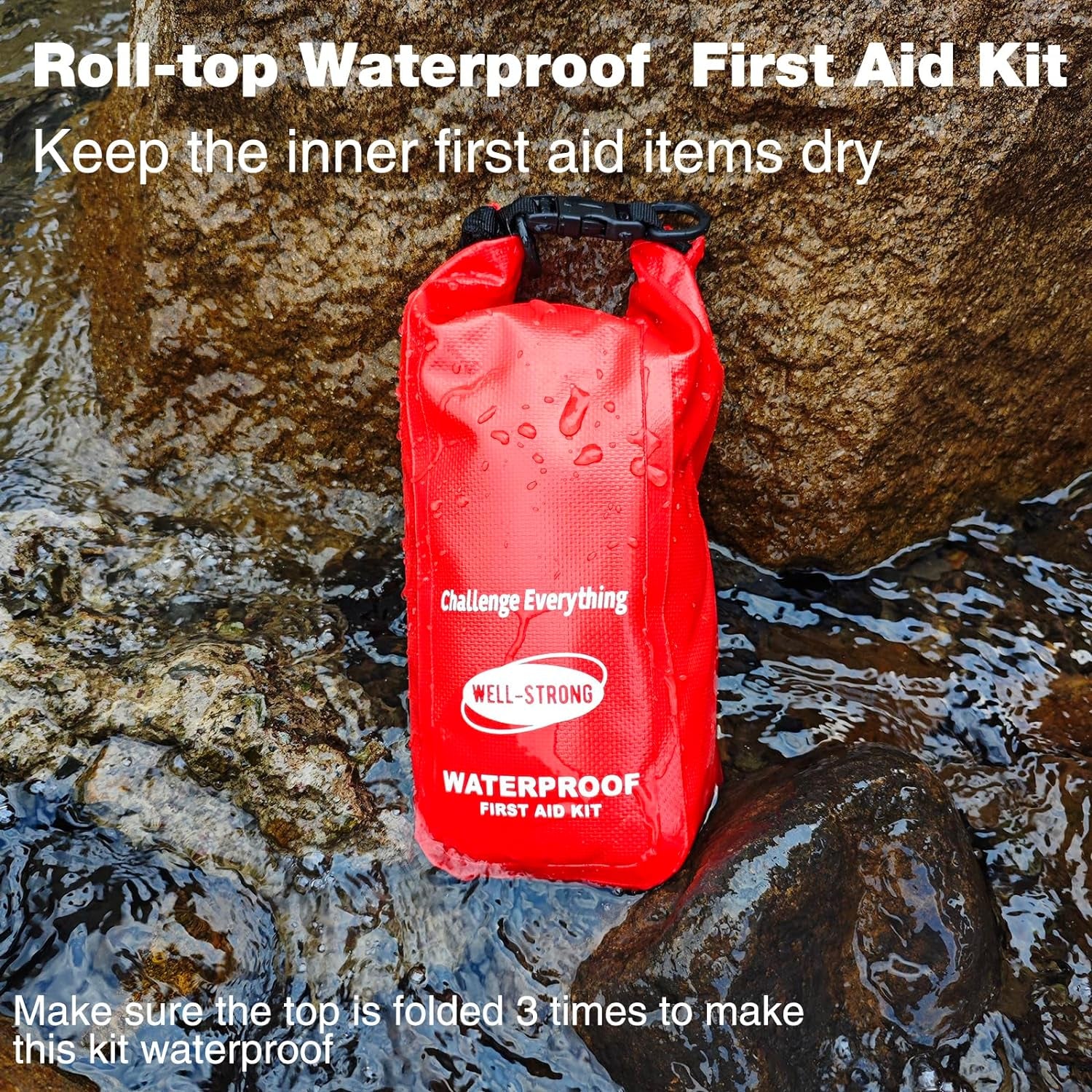 Professional Waterproof First Aid Kit for Outdoor Activities - Ideal for Fishing, Kayaking, Boating, Swimming, Camping, Rafting, and Beach Use - Red Color