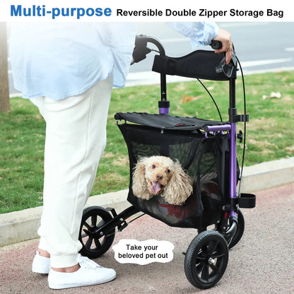 3 Wheel Rollator Walker for Slim Senior, 8'' Wheel Lightweight Folding Walker, Purple