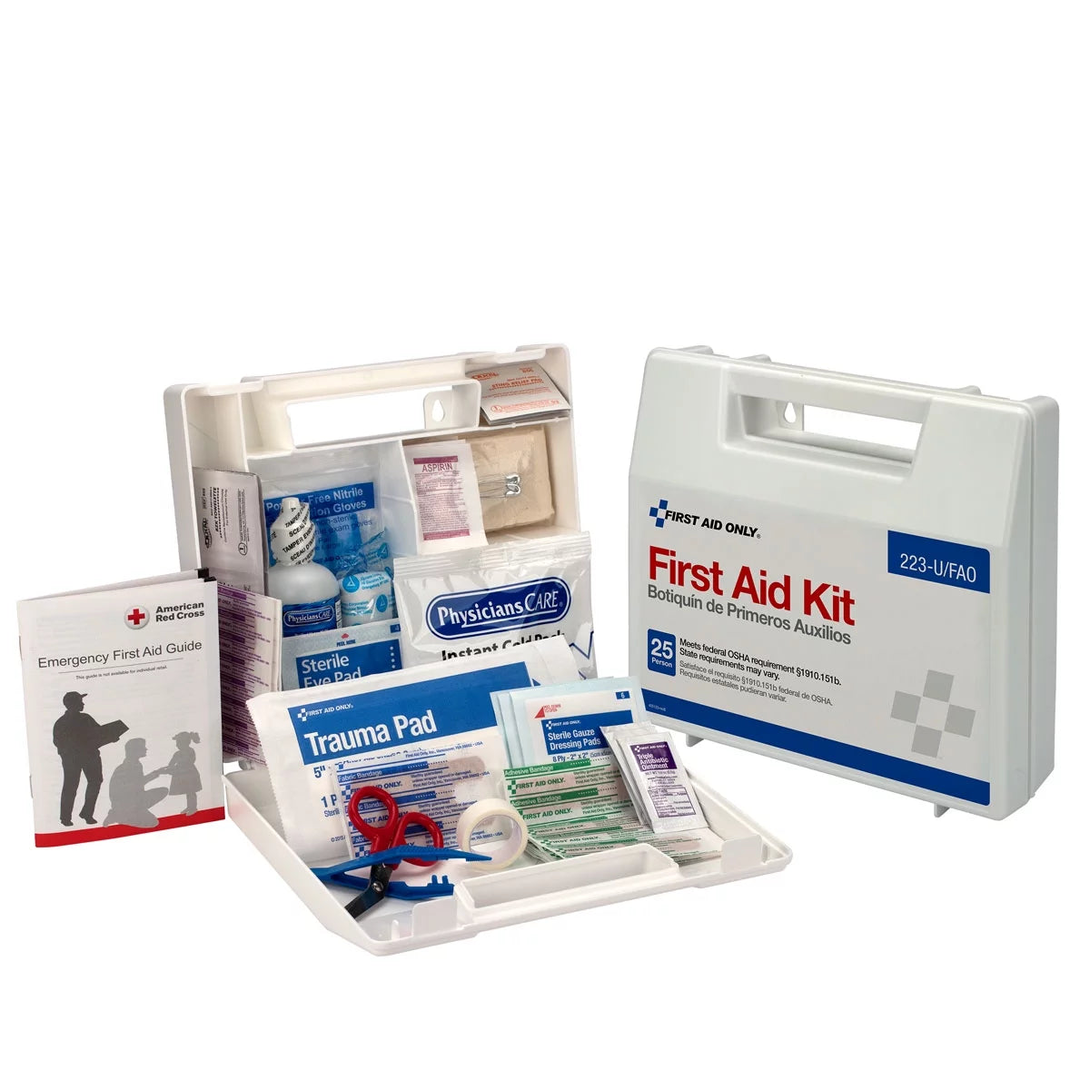 25 Person ANSI & OSHA First Aid Kit, Plastic, 107 Count per Pack