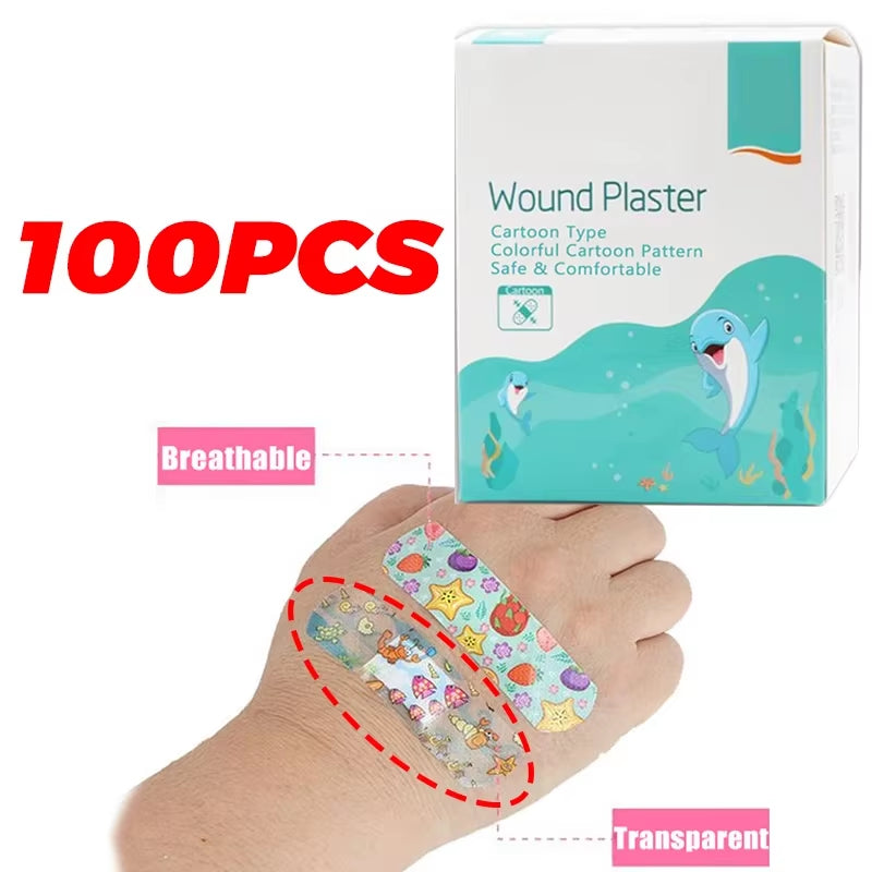 100Pcs Kids Bandages Bulk Kids Cute Cartoon Bandages Flexible Adhesive Strips Medical Waterproof Breathable for Children