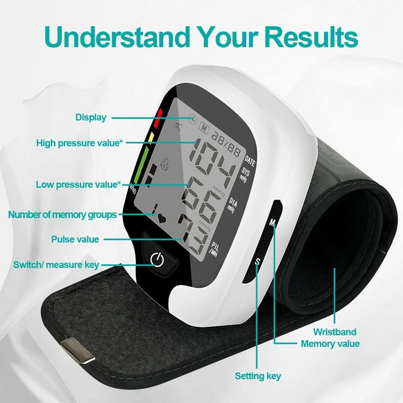 Blood Pressure Monitors - Automatic Blood Pressure Wrist BP Monitor Cuff with Heart Rate