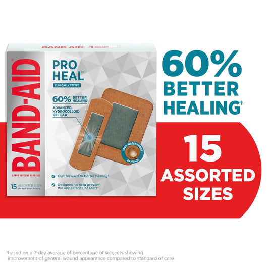 Brand Assorted Pro Heal Bandages, Hydrocolloid Pad, 15 Ct