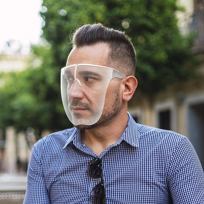 Full Face Shield with Integrated Glasses - Transparent Anti-Fog Face Mask