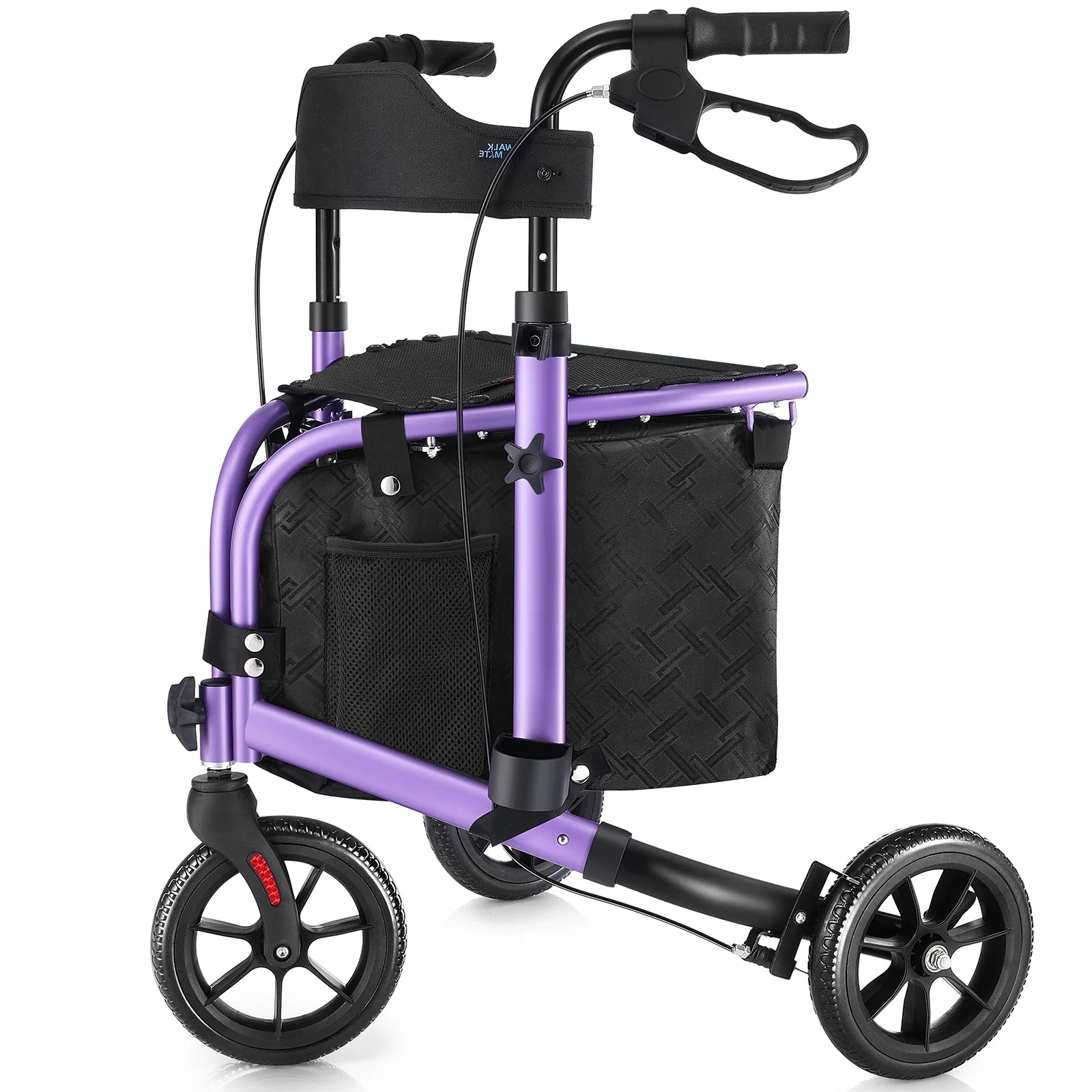 3 Wheel Rollator Walker for Slim Senior, 8'' Wheel Lightweight Folding Walker, Purple