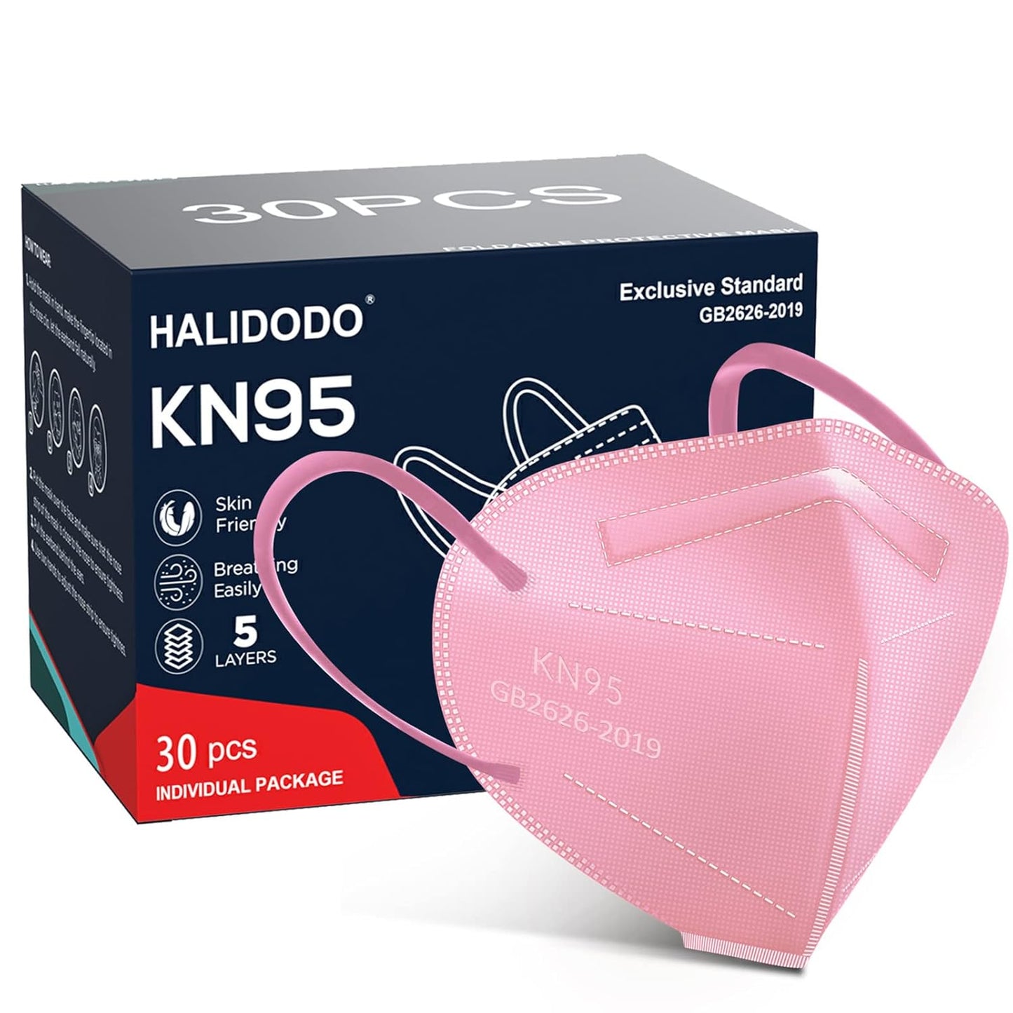 30 Packs KN95 Face Mask, 5-Plyers Protection Cup Dust Face Mask, Breathable Protection Mask for Women Man, Pink