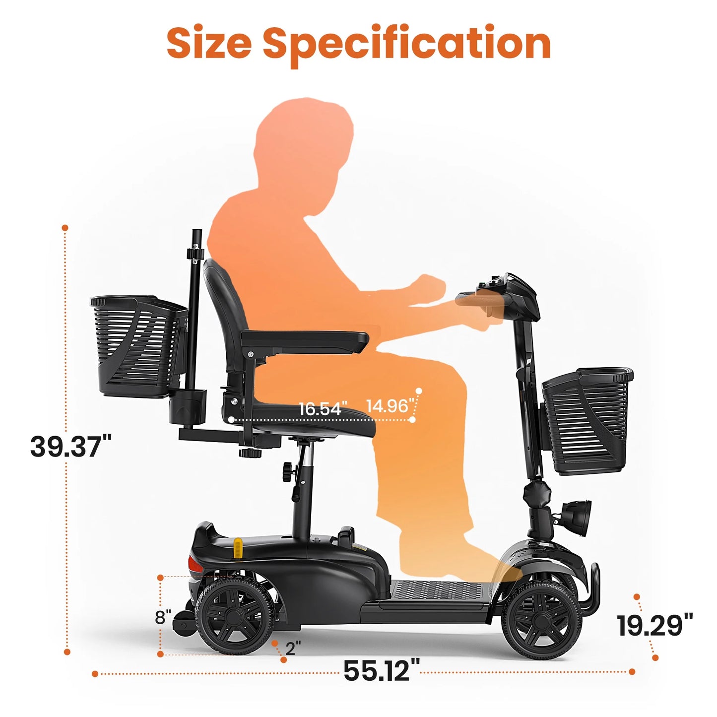 4 Wheels Mobility Scooter with Cane Holder for Seniors, Electric Folding Wheelchair Device for Travel, Black