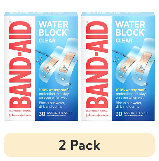 (2 Pack)  Brand Water Block Clear Waterproof Adhesive Bandages, 30 Ct