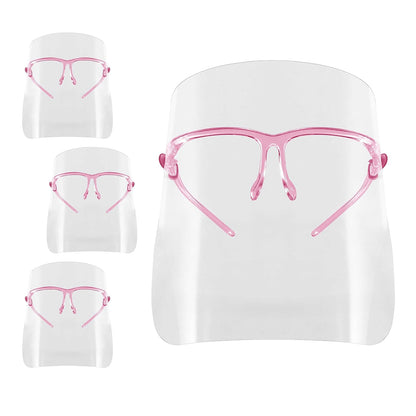 Salon World Safety Face Shields with Pink Glasses Frames (Pack of 4) - Ultra Clear Protective Full Face Shields to Protect Eyes, Nose, Mouth - Anti-Fog PET Plastic, Goggles