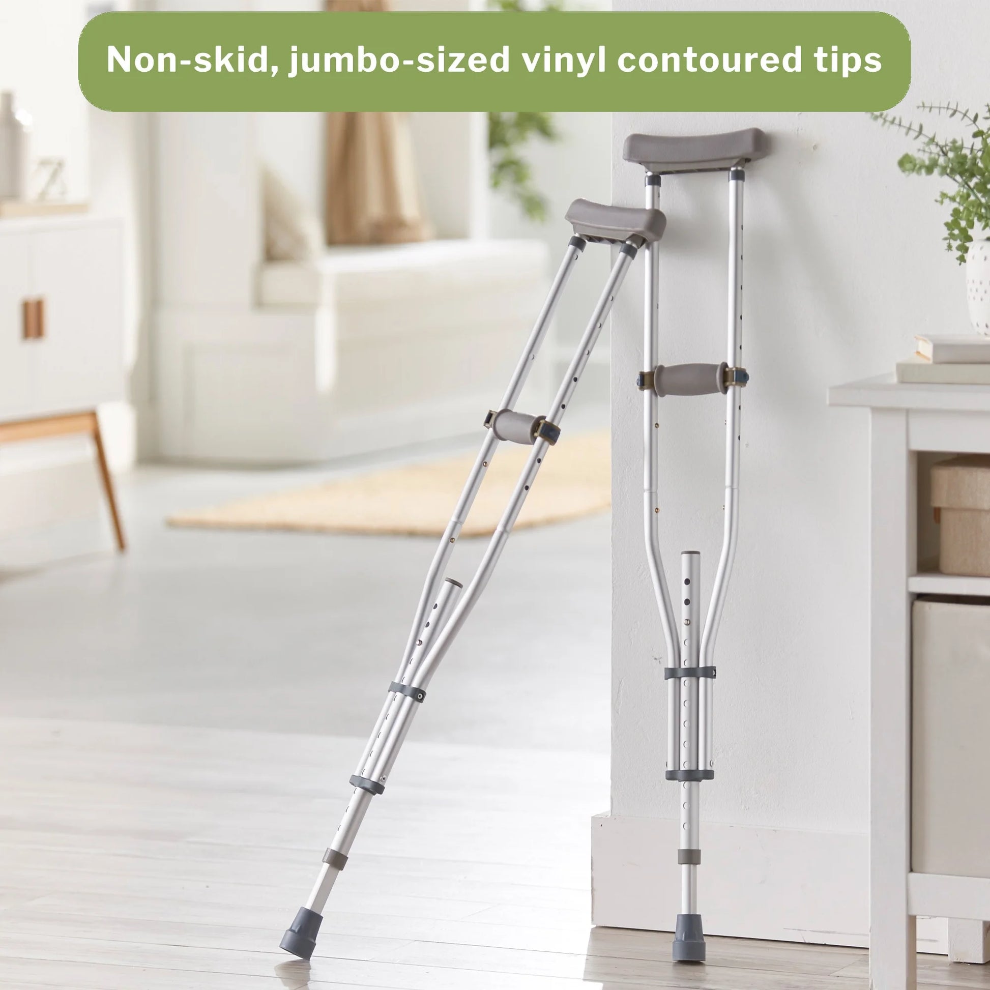 Universal Aluminum Crutches, Quick-Adjust, Push-Button - All Ages, 2 Box