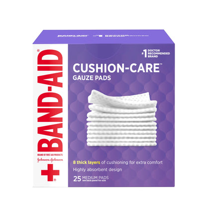 Brand Cushion Care Gauze Pads, Medium, 3 in X 3 In, 25 Ct