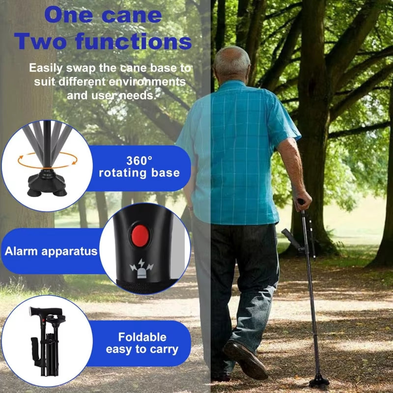 Folding Crutches Walking Cane with LED Light Adjustable Lightweight Collapsible Anti-Slip Walking Stick Old Men Crutch for Older