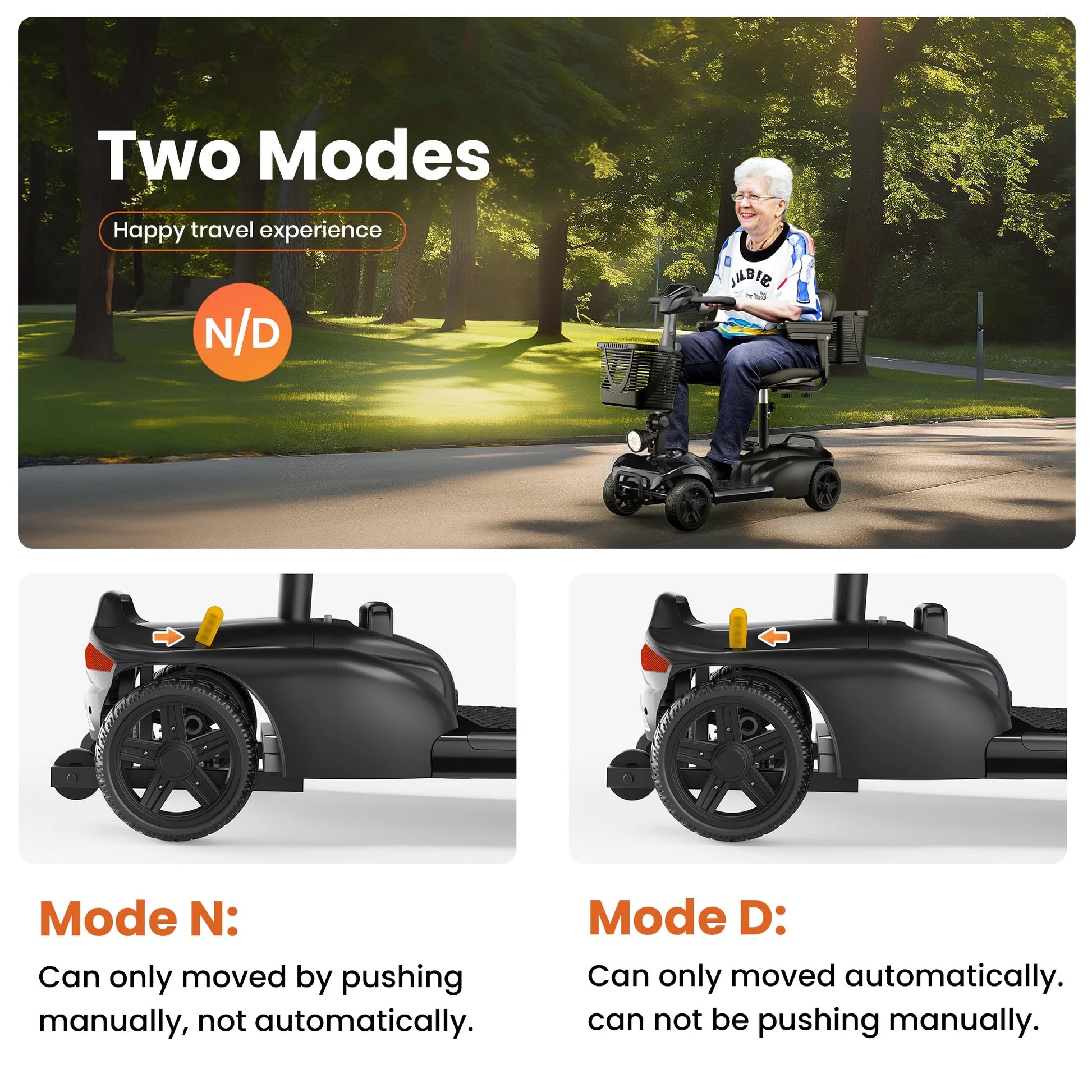 4 Wheels Mobility Scooter with Cane Holder for Seniors, Electric Folding Wheelchair Device for Travel, Black