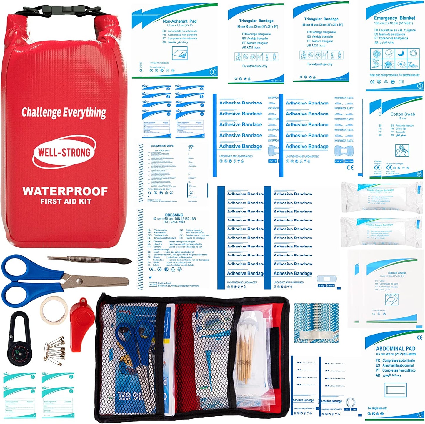 Professional Waterproof First Aid Kit for Outdoor Activities - Ideal for Fishing, Kayaking, Boating, Swimming, Camping, Rafting, and Beach Use - Red Color