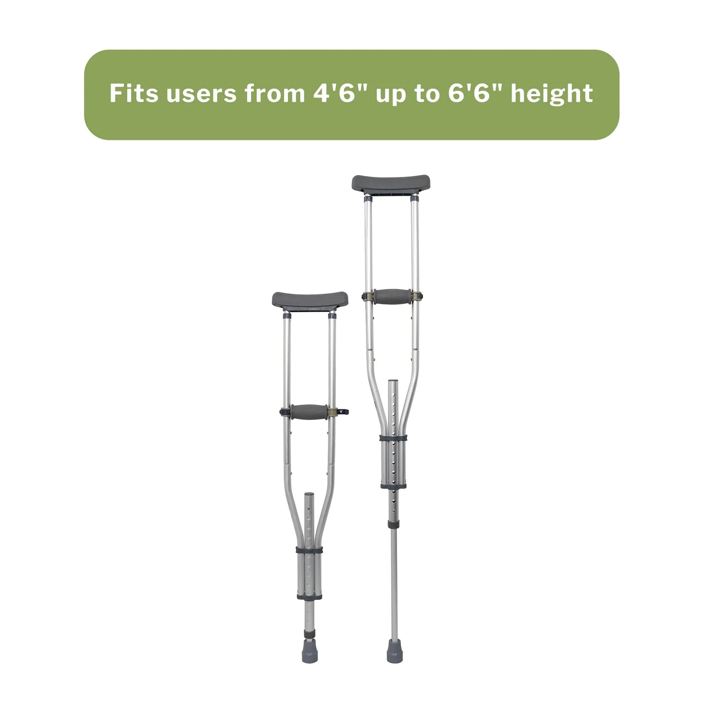 Universal Aluminum Crutches, Quick-Adjust, Push-Button - All Ages, 2 Box