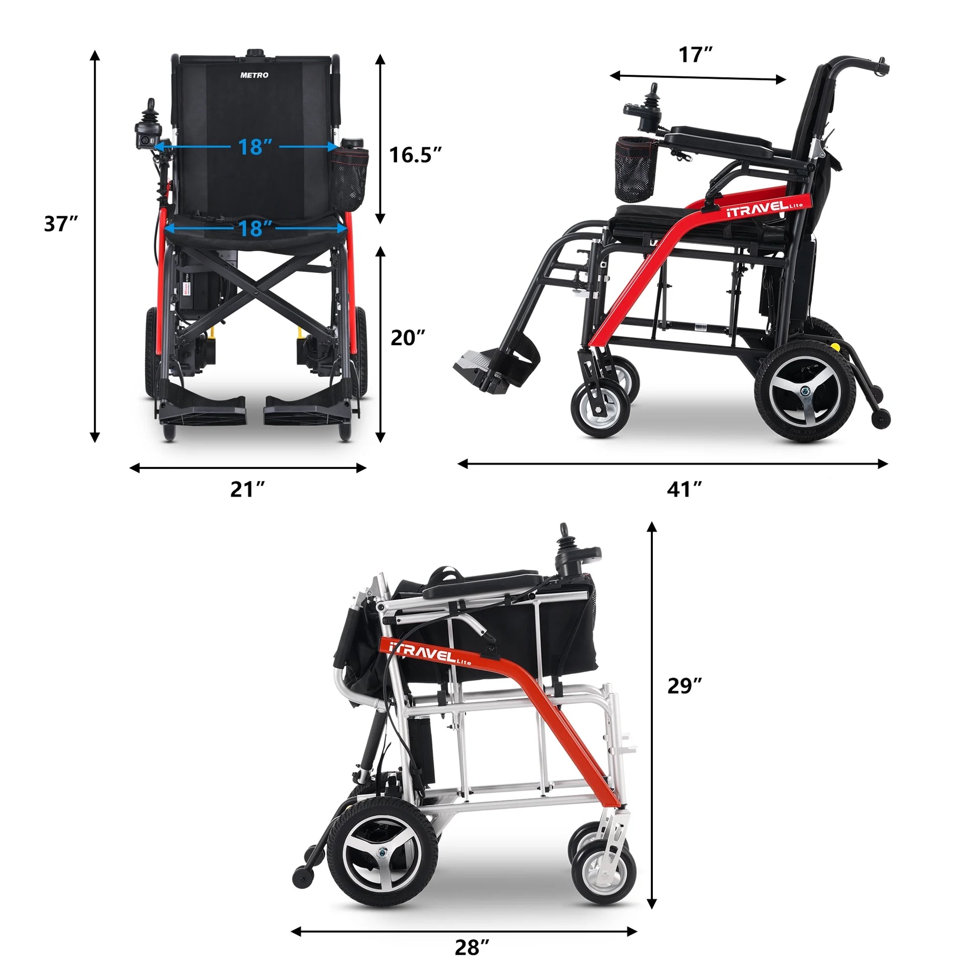 Lightweight Foldable Electric Wheelchair for Adults,  Powered Wheelchair with Remote Control, Portable Folding Wheelchair for Travel