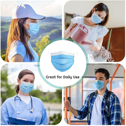 Disposable Facemask 50Pcs 3Ply Masks Disposable Blue Protective Facial Cover with Elastic Earloops Mask