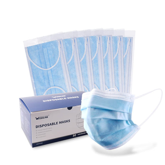 Disposable Facemask 50Pcs 3Ply Masks Disposable Blue Protective Facial Cover with Elastic Earloops Mask