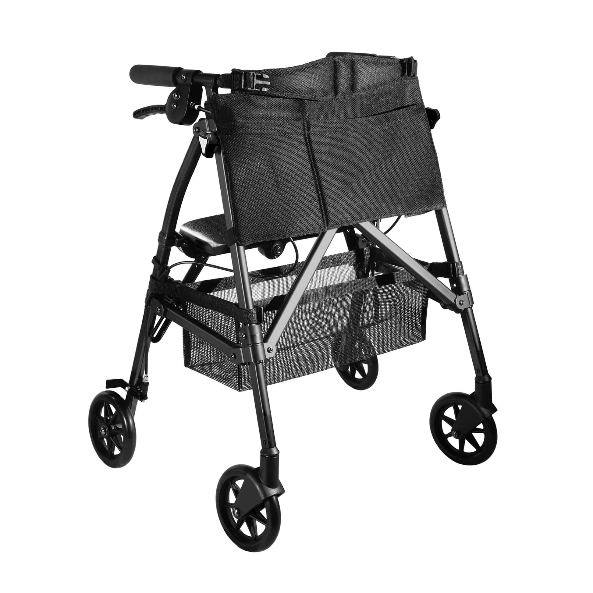 Wonder Rollator plus Short, Lightweight Junior Folding Walker for Seniors with EZ Fold-N-Go Technology, Four Wheel Petite Rolling Walker with Seat, Locking Brakes, Black